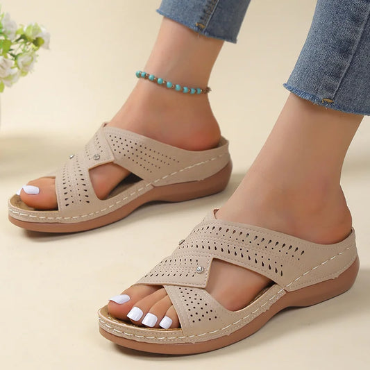 Women's Cushioned Supportive Summer Sandals Comfortable Slip Ons - Luxivelle