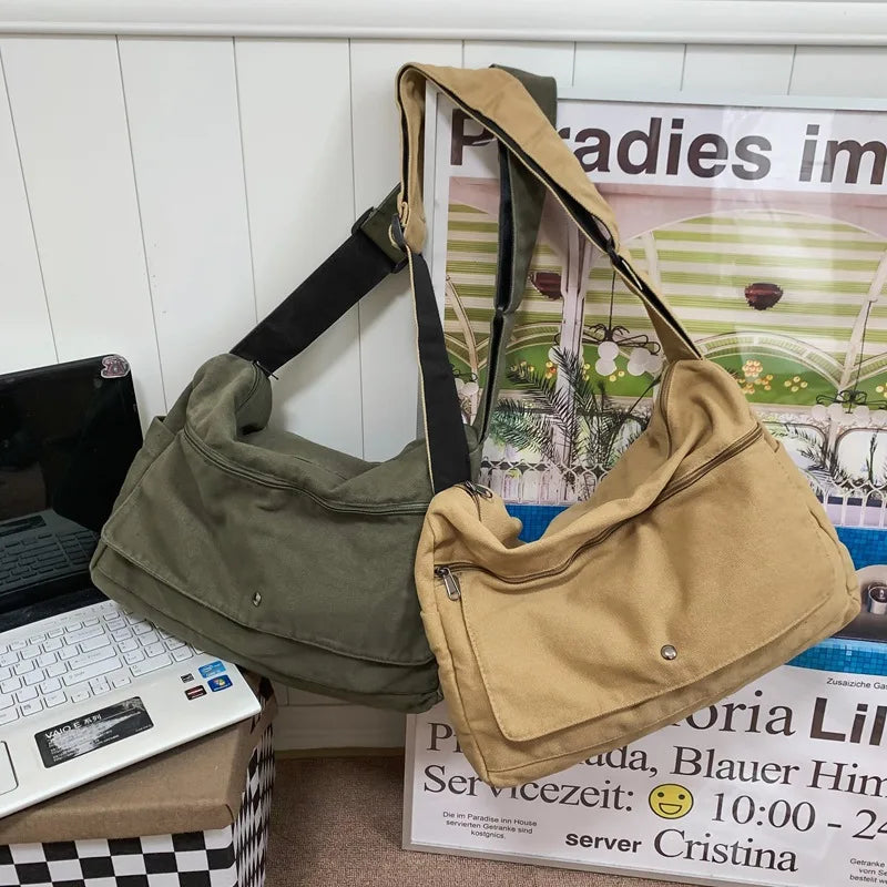 Versatile Canvas Crossbody Messenger Bag for Daily Use - Luxivelle