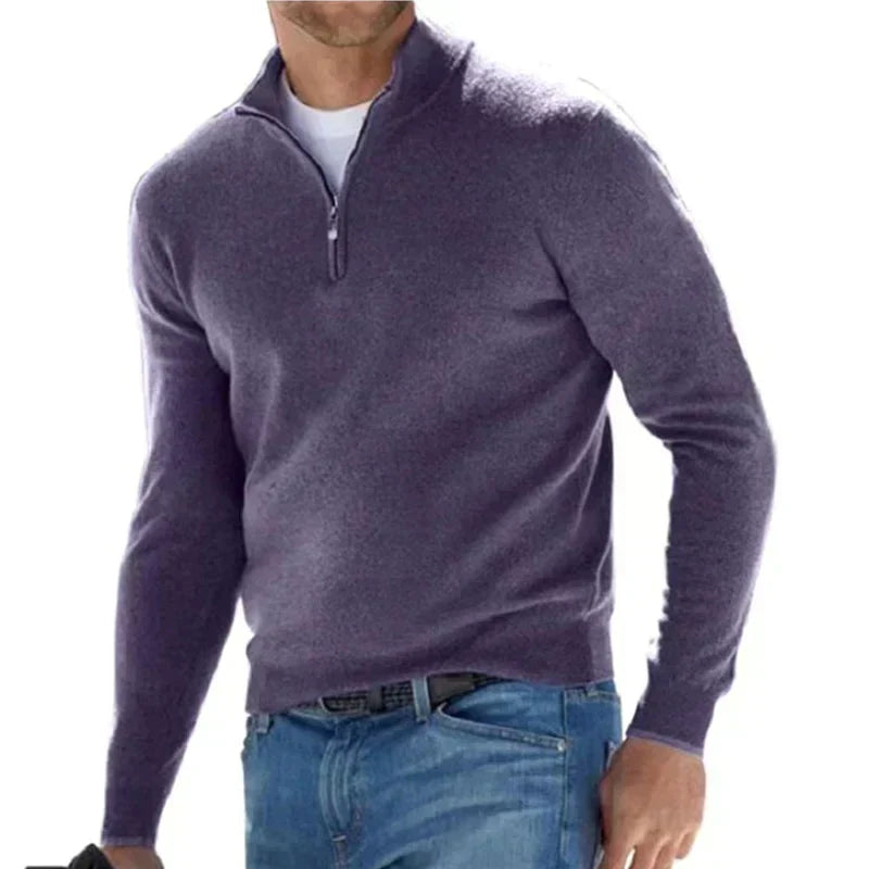 Men's Zip Up Crew Neck Sweater