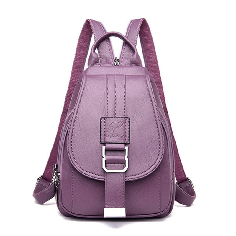 Secure Women's Leather Rucksack - Soft Genuine Sheepskin Backpack