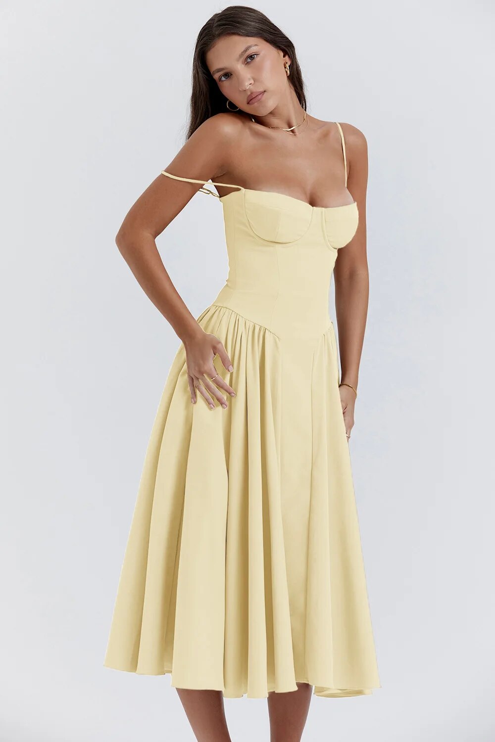 Billie | Sleeveless midi dress with corset cut