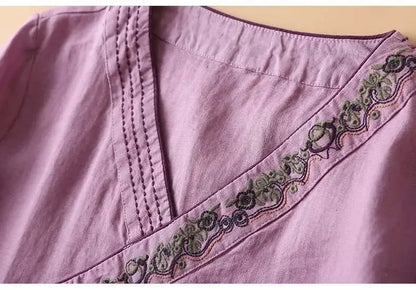 Casual Floral Embroidered Loose Fit Blouse