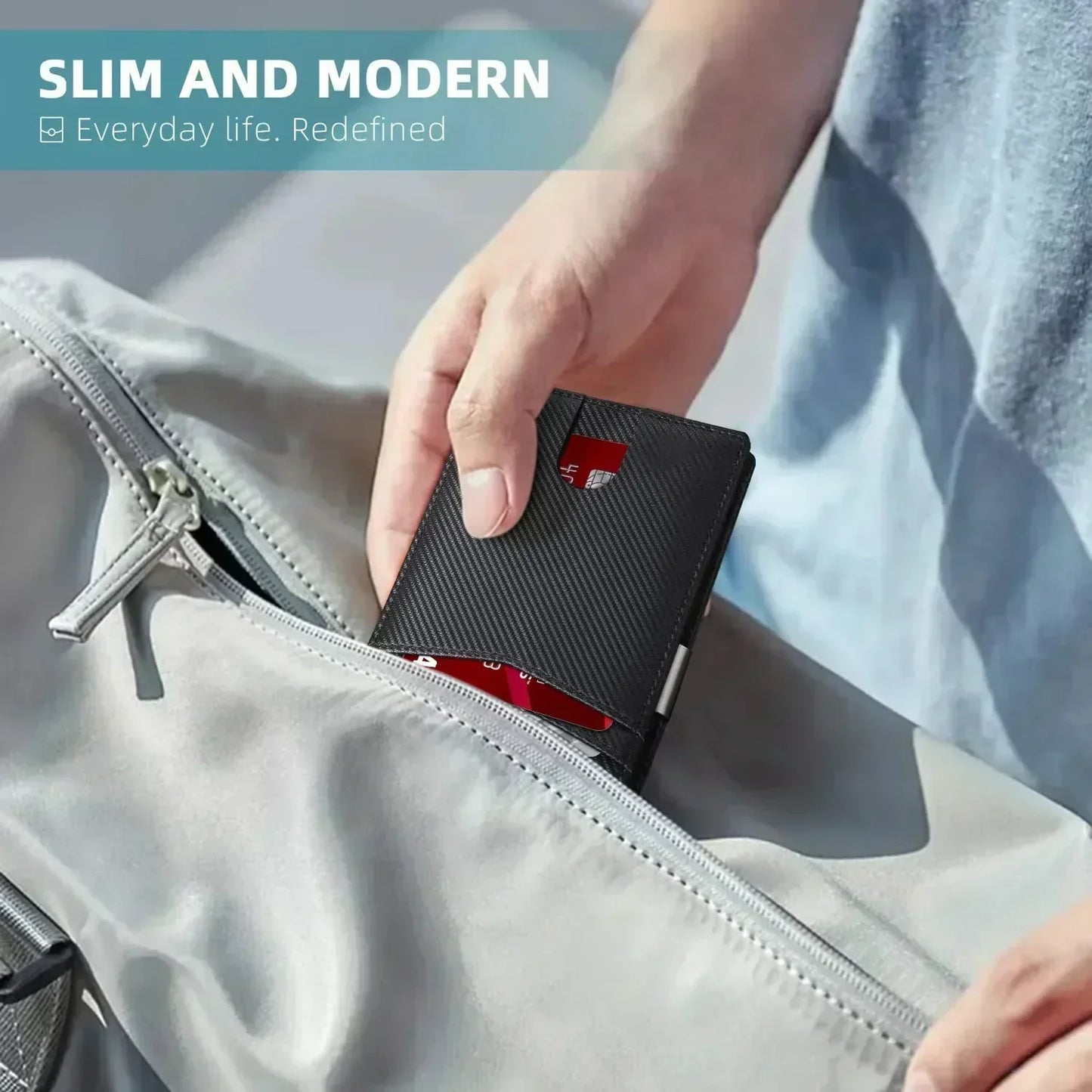 Secure Slim Travel Wallet – Black Leather Fold for Men