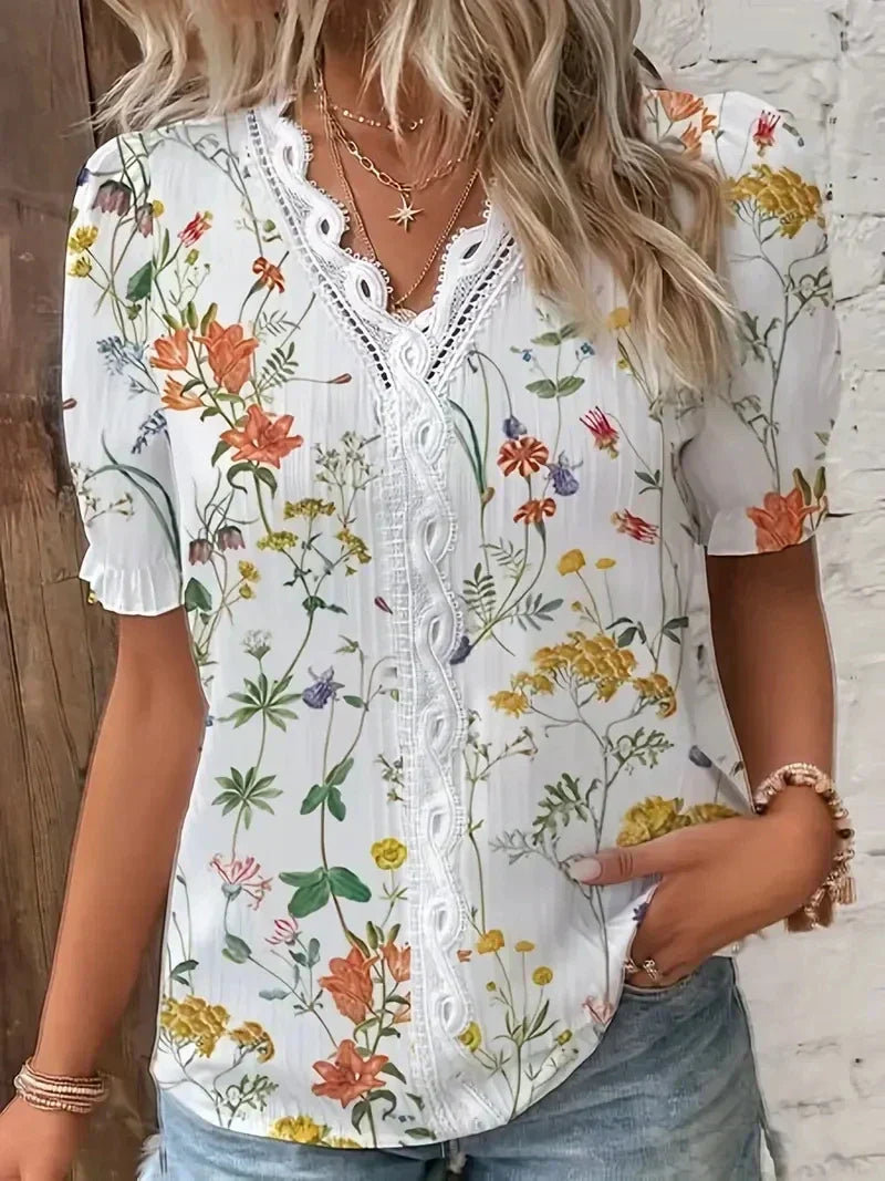 Elegant Lace V-Neck Women's Blouse