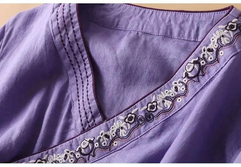 Casual Floral Embroidered Loose Fit Blouse