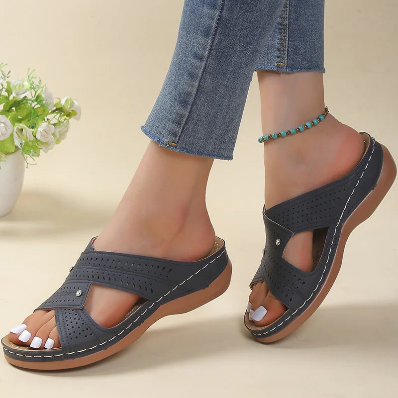 Women's Cushioned Supportive Summer Sandals Comfortable Slip Ons