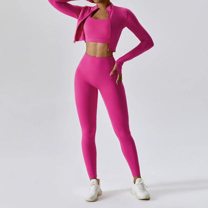 Yoga 3-Piece Outfit Set with Leggings and Top