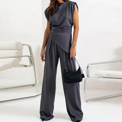 Variant image for Sleek | Women's Outfit - Summer Holiday Clothes with Sleeveless Top and Wide-Leg Pants-2