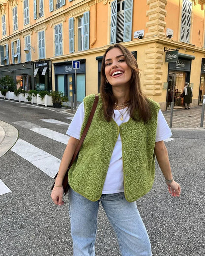 Green Fuzzy Teddy Gilet
