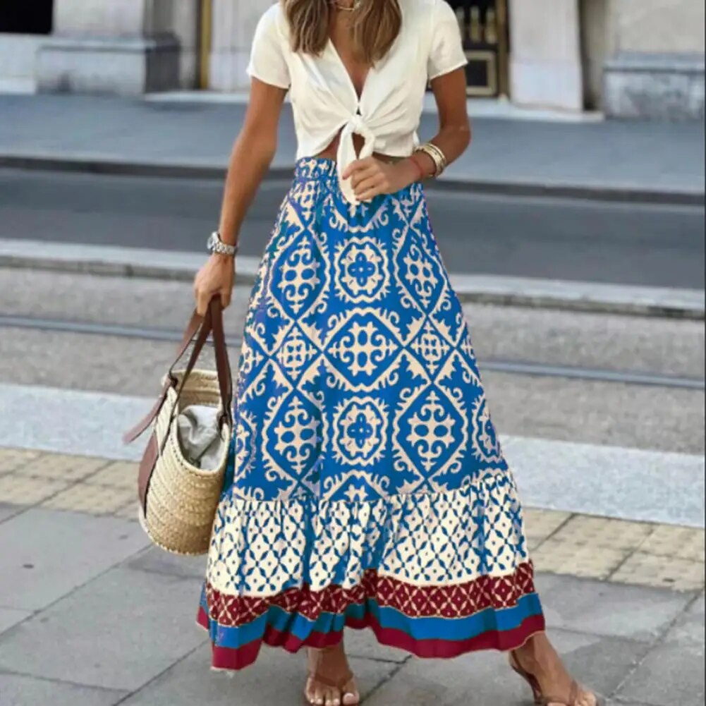 Women's Flowy High Waisted Printed Maxi Skirt