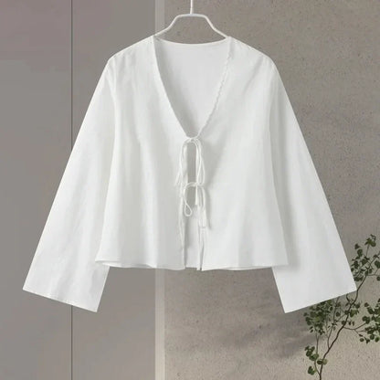 Feminine Tie Front Long Sleeve Top