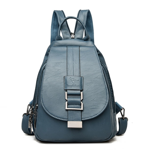Secure Women's Leather Rucksack - Soft Genuine Sheepskin Backpack
