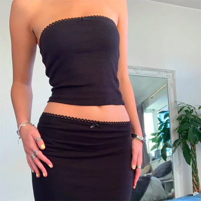 Vera | Two Piece Skirt Set - Spaghetti Strap Crop Top & Maxi Midi Skirt-4