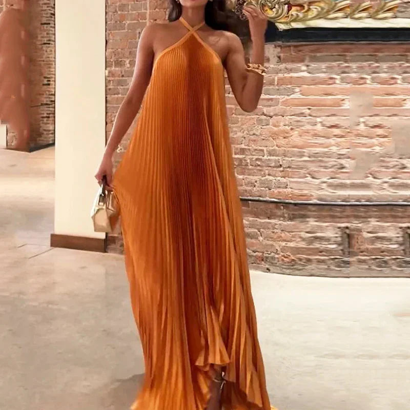 Elegant Ruffled Halter Maxi Dress