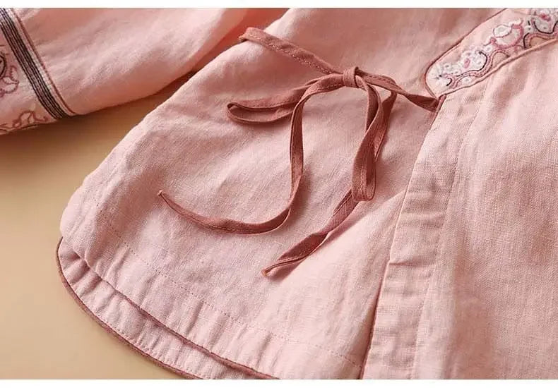 Casual Floral Embroidered Loose Fit Blouse