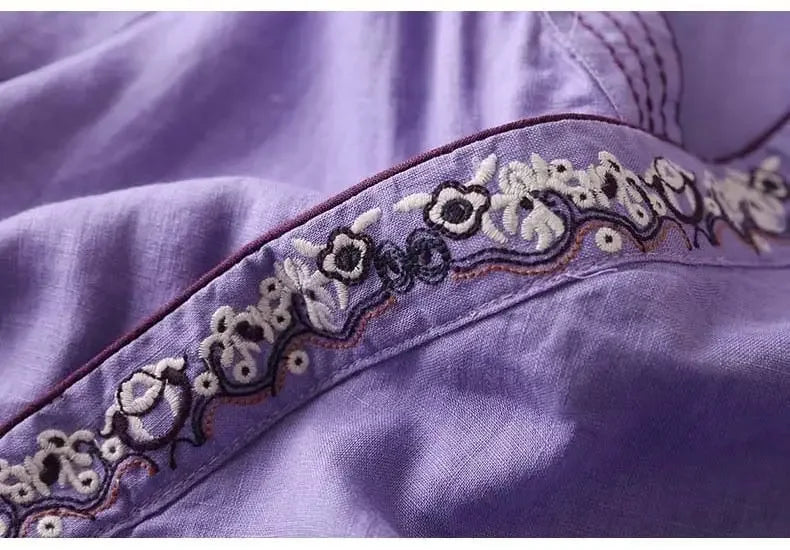 Casual Floral Embroidered Loose Fit Blouse