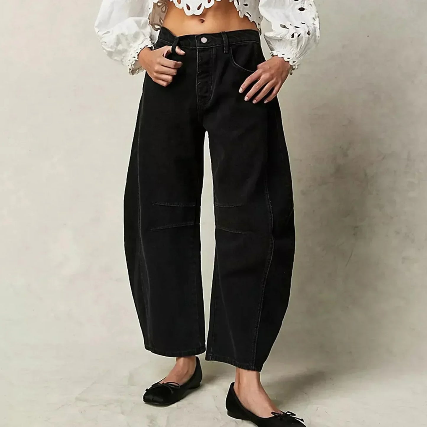 Ruan | Wide Leg Jeans Women - Cotton Blend, Low Rise Baggy Fit-6