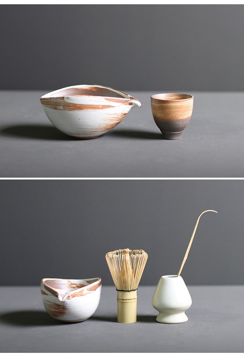 Traditional Japanese Matcha Tea Set with Whisk and Bowl