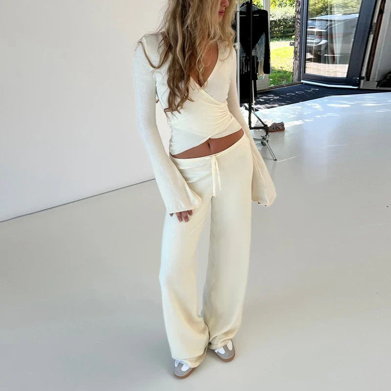 Vintage V-Neck Lounge Set | Womens Loungewear Two Piece Outfit-3