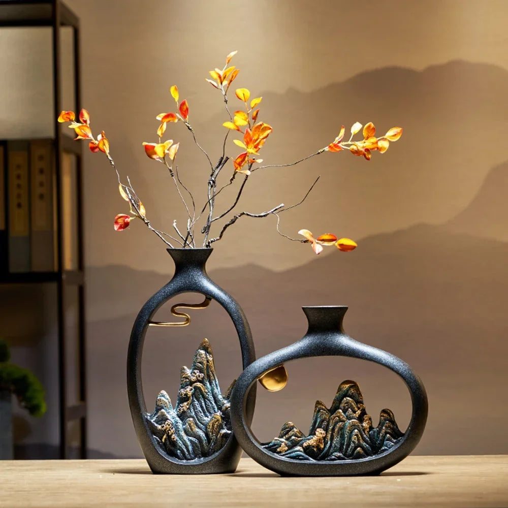 Beautiful Ceramic Mountain Vase Black Home Decor