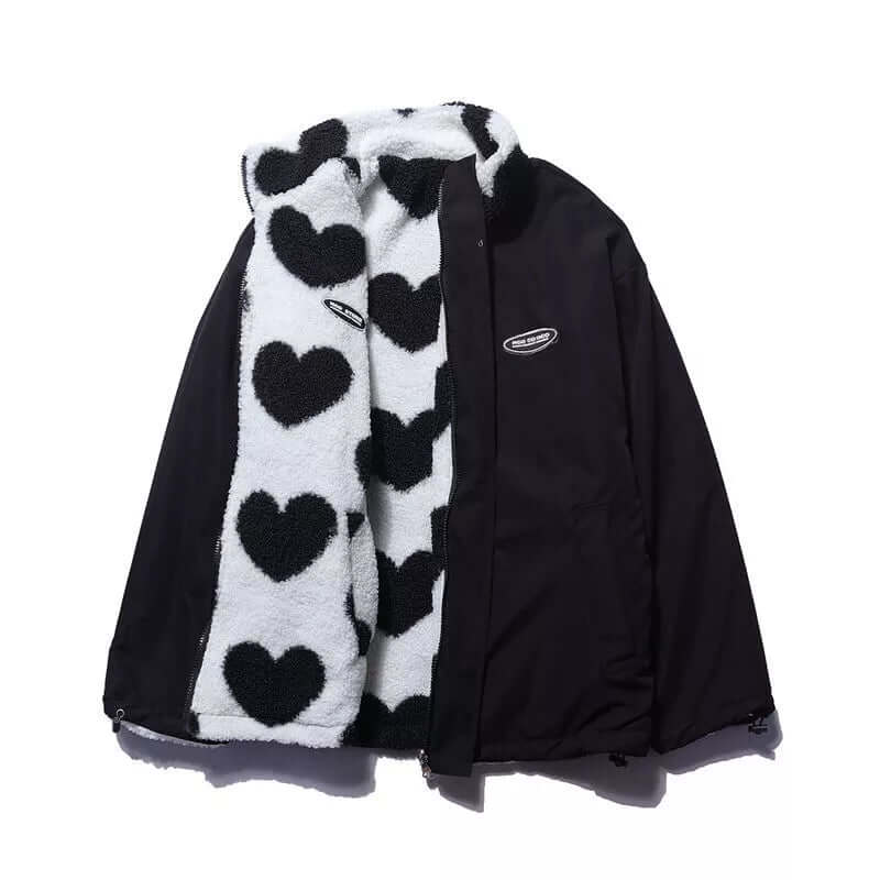 Warm Fleece Lined Heart Pattern Coat