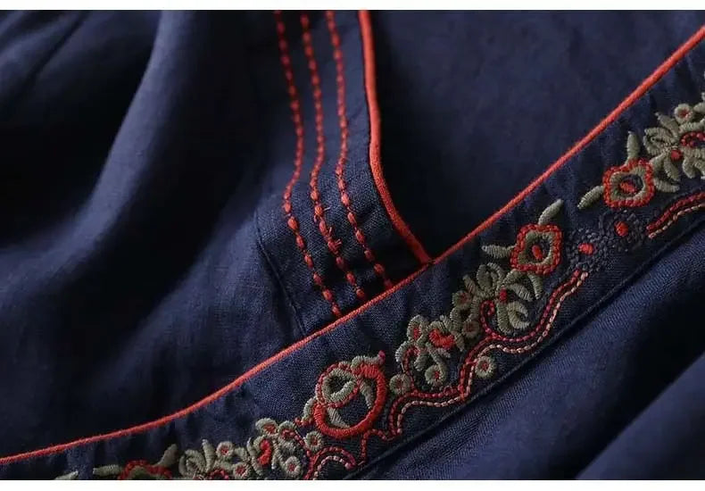 Casual Floral Embroidered Loose Fit Blouse