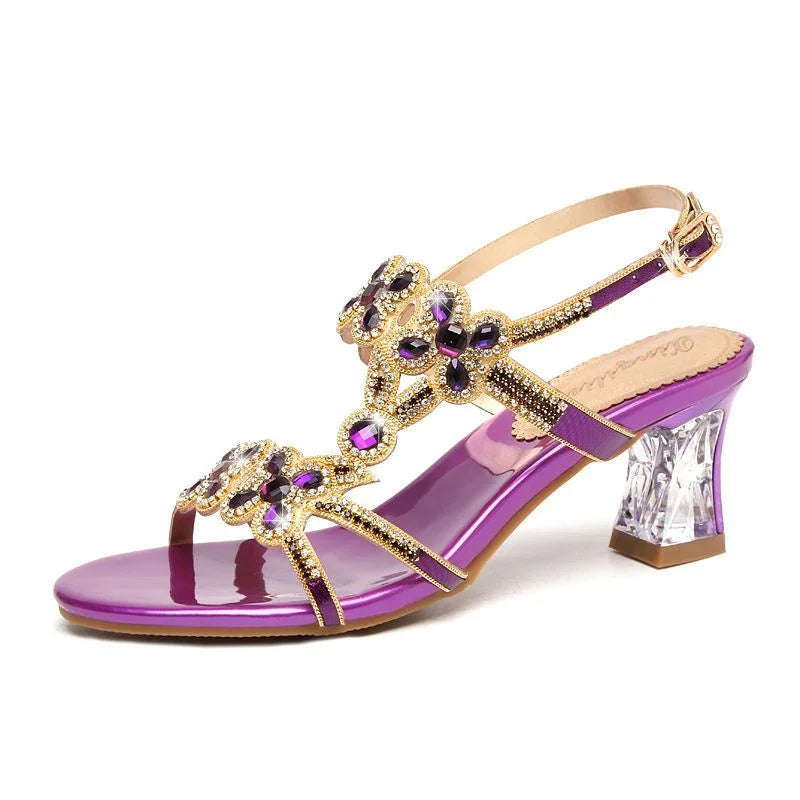 Glittering Crystal Buckle High Heel Sandals