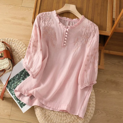 Classic Embroidered Front Button Top