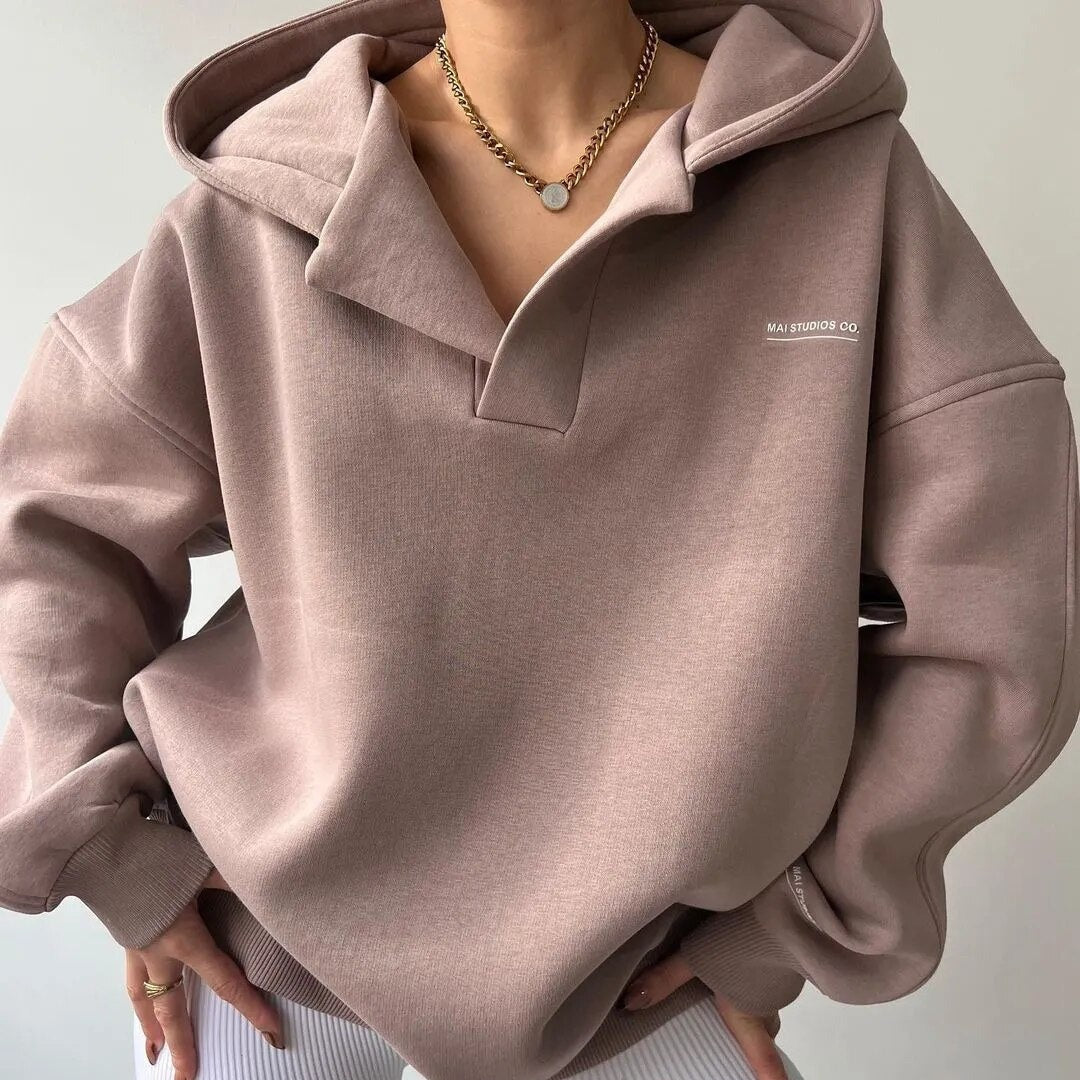 Large Women's Hooded Sweatshirt with Simple Style - Luxivelle