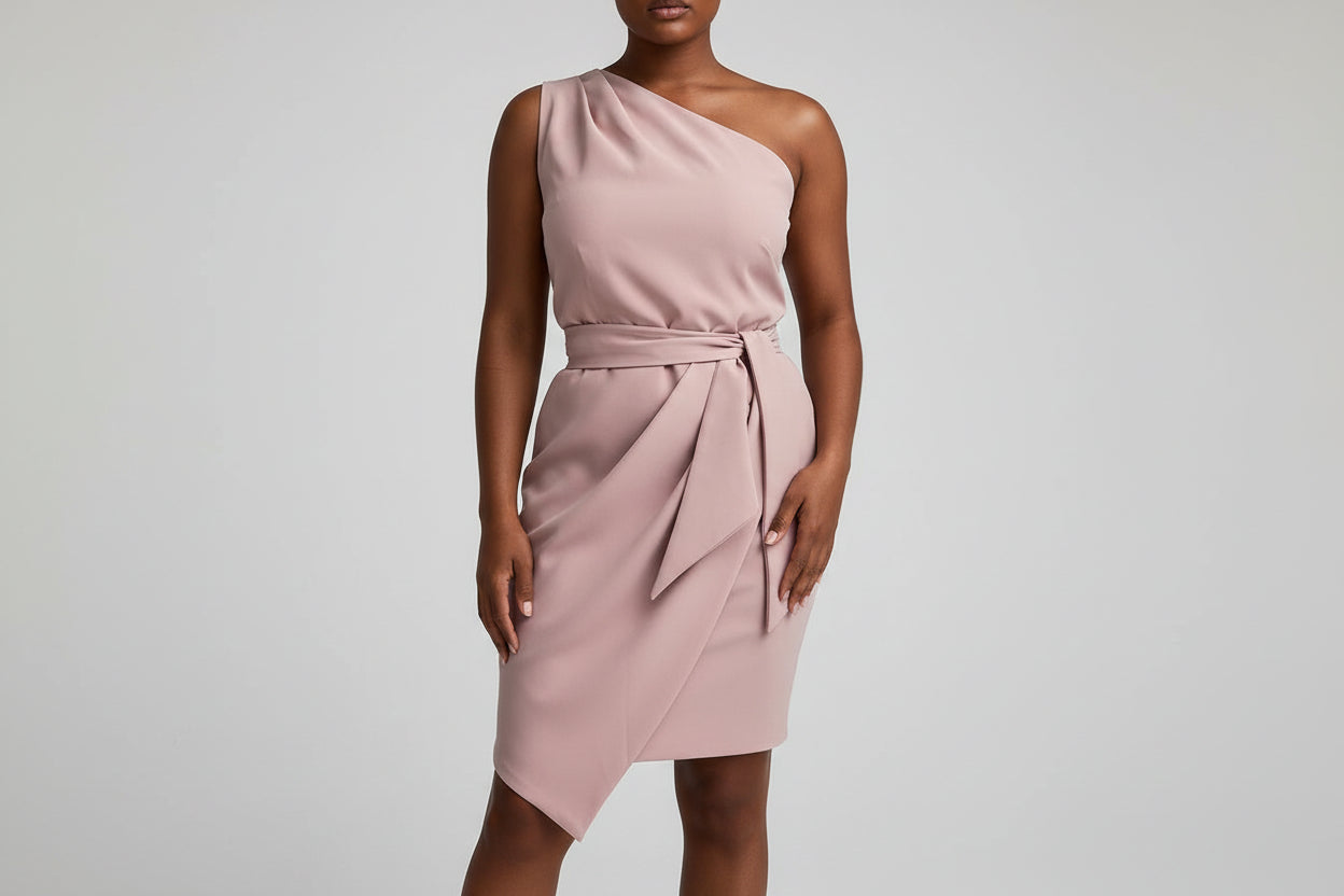Chic Asymmetrical Dress with Belted Waist - Luxivelle
