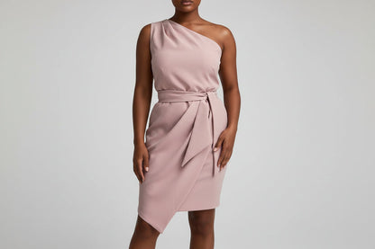 Chic Asymmetrical Dress with Belted Waist - Luxivelle