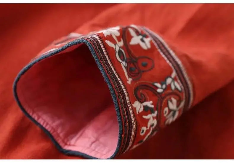 Casual Floral Embroidered Loose Fit Blouse