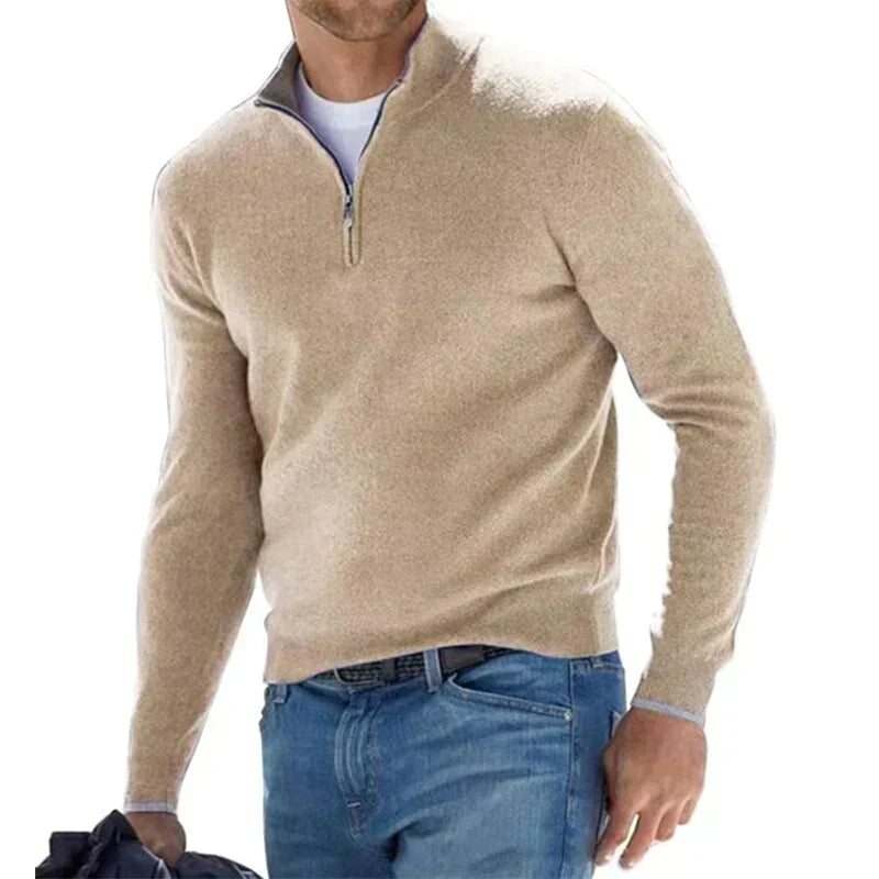 Men's Zip Up Crew Neck Sweater