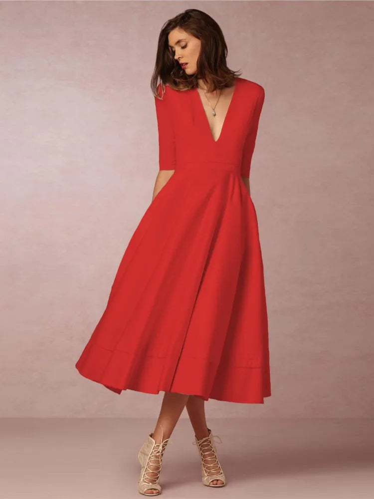 Eyanose | Black Midi Evening Dress for Formal Weddings and Events 3