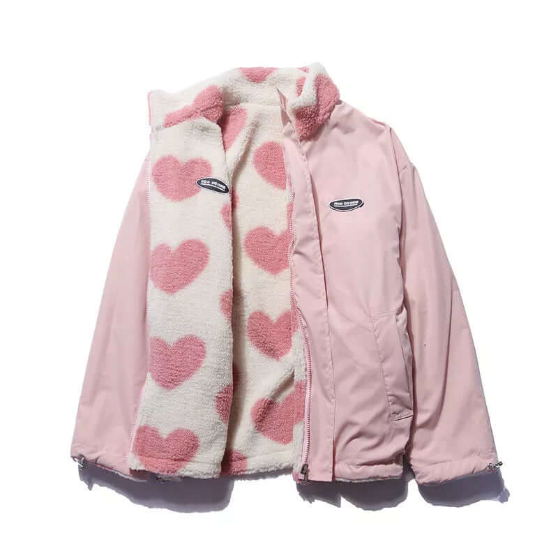 Warm Fleece Lined Heart Pattern Coat - Luxivelle