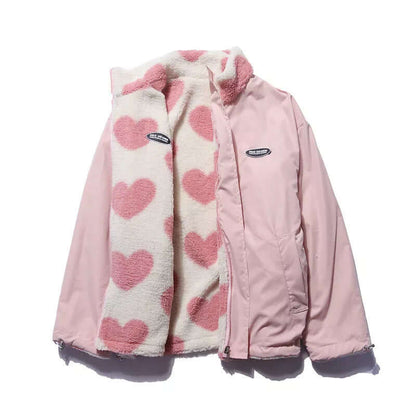 Warm Fleece Lined Heart Pattern Coat - Luxivelle