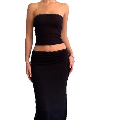 Variant image for Vera | Two Piece Skirt Set - Spaghetti Strap Crop Top & Maxi Midi Skirt-1