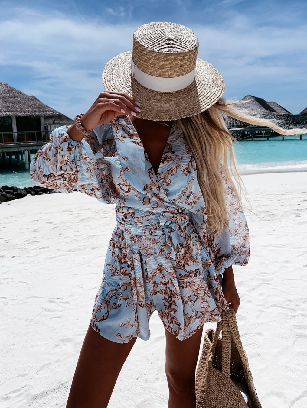 Ladies' Pretty Floral Sleeve Jumpsuit Romper