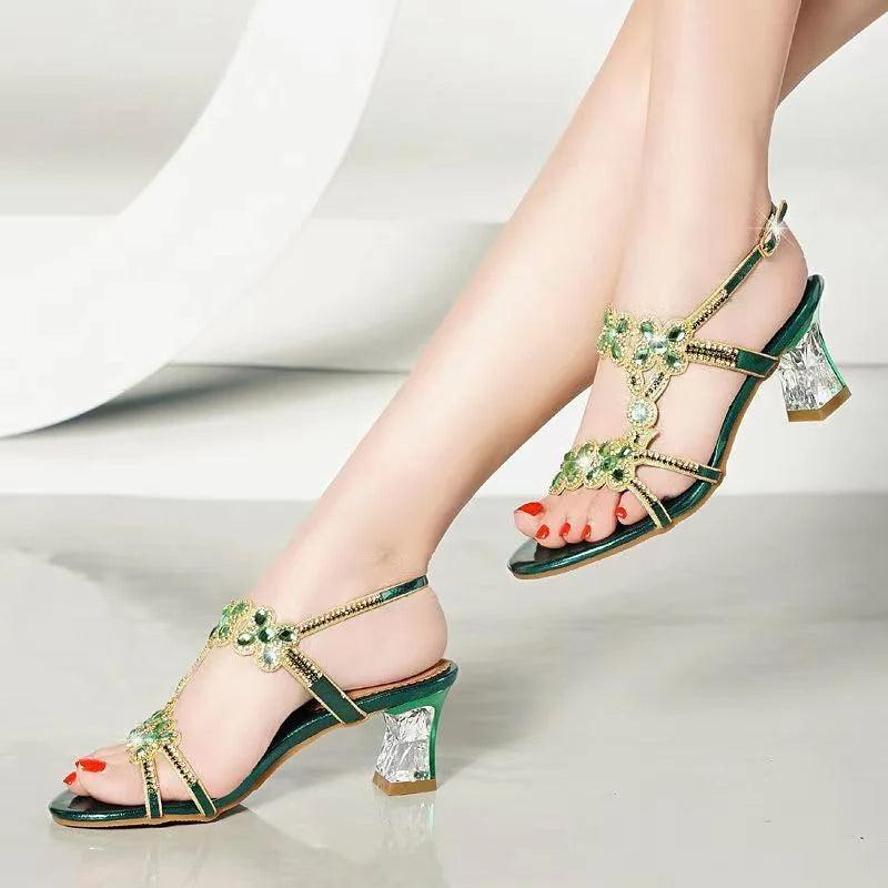 Glittering Crystal Buckle High Heel Sandals