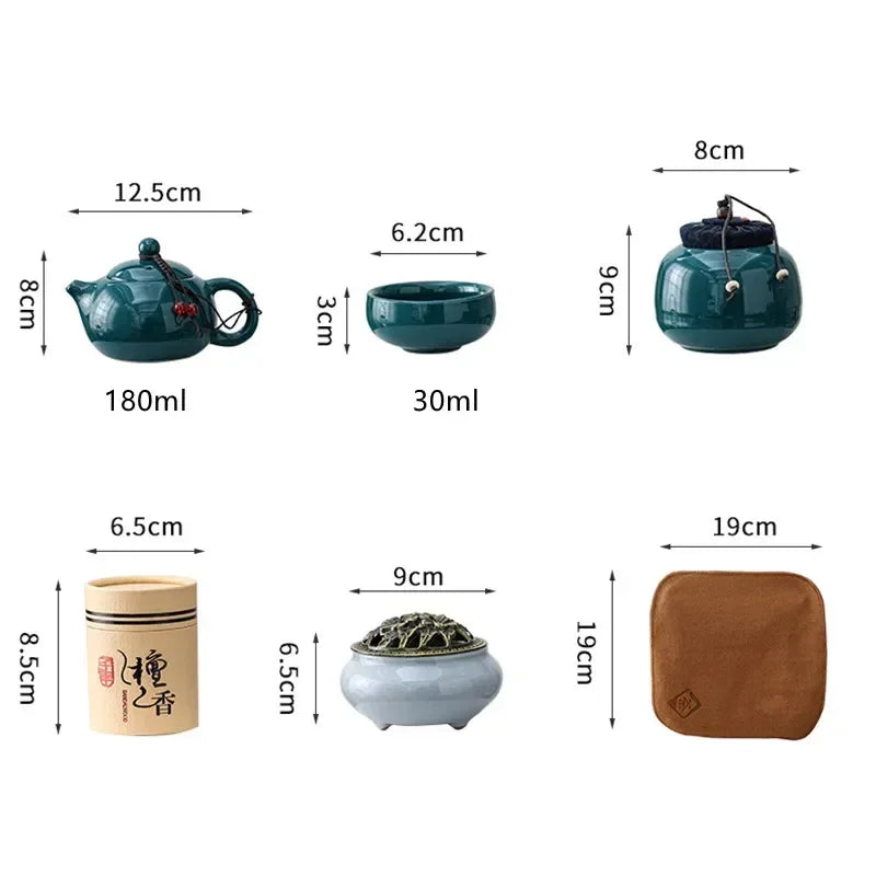 Authentic Asian Ceramic Tea Set with 4 Cups