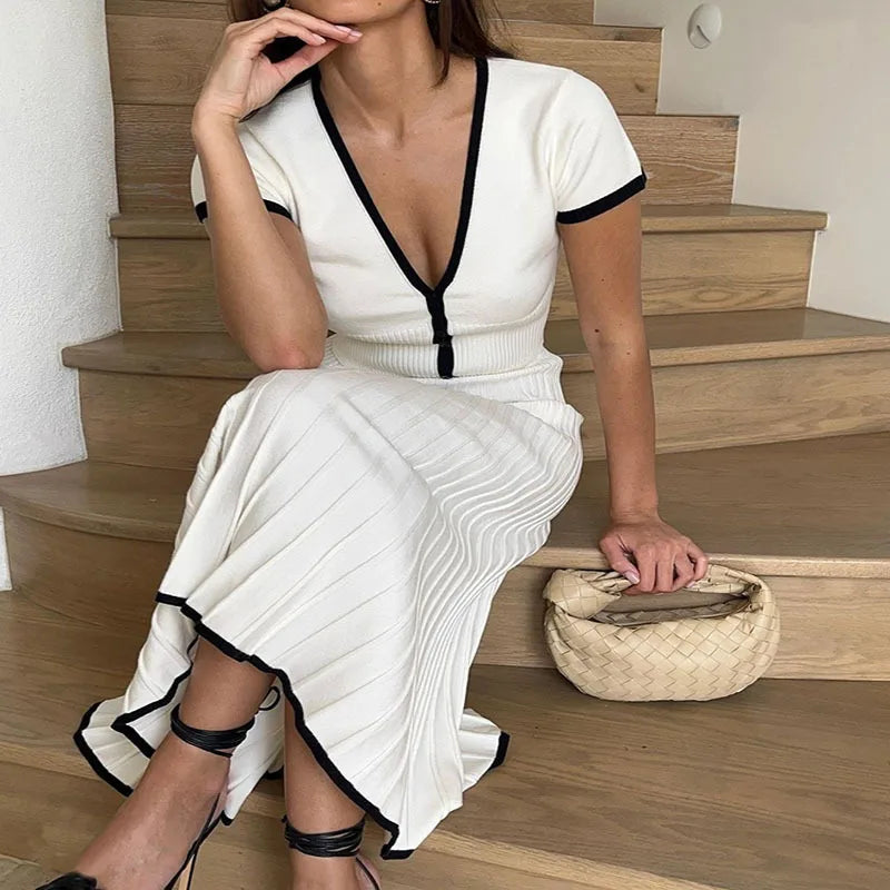 Wendy | Two Piece Skirt and Top Set - Elegant Pleated Maxi Skirt Ensemble-2