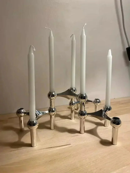 Contemporary Silver Metal Candle Stand - Luxivelle