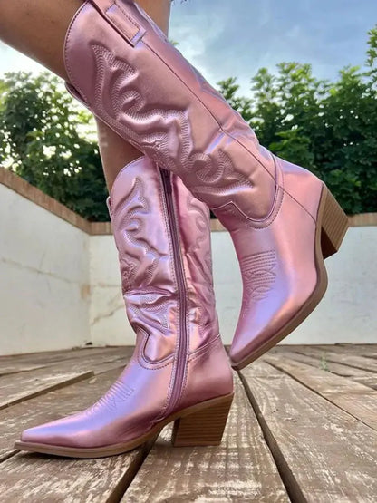 Fashionable Embroidered Ankle Cowboy Boots