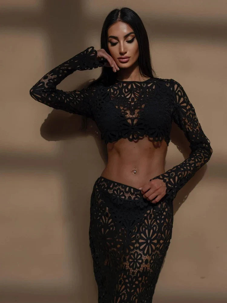 Wendy | White Beach Dress Set for Women - Elegant Embroidery & Hollow-Out Design-5