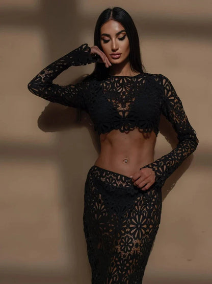 Wendy | White Beach Dress Set for Women - Elegant Embroidery & Hollow-Out Design-5