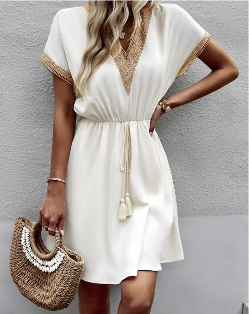 Fashionable V-Neck Bohemian Summer Dress - Luxivelle