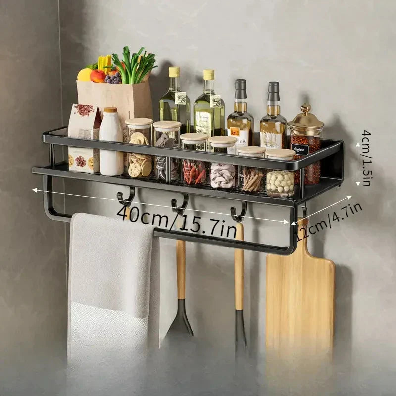 Space-Saving Kitchen Storage Rack with Tool Hooks