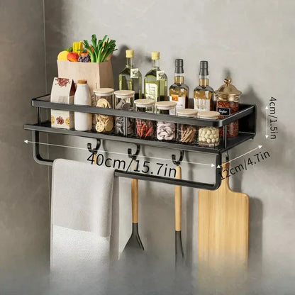 Space-Saving Kitchen Storage Rack with Tool Hooks