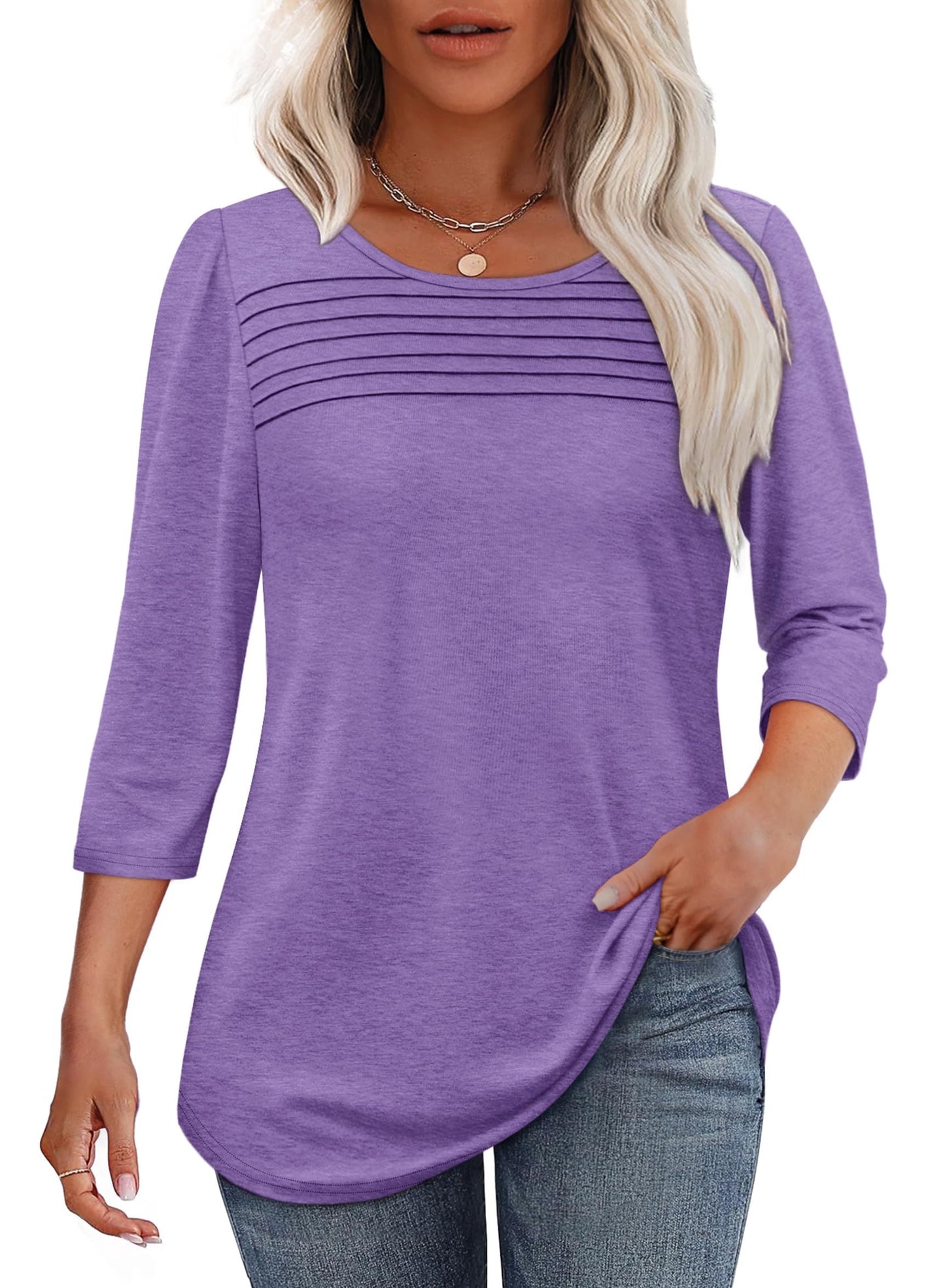 Sofia | Pleated Blouse - 3/4 Sleeve V-Neck Dressy Casual Top 6