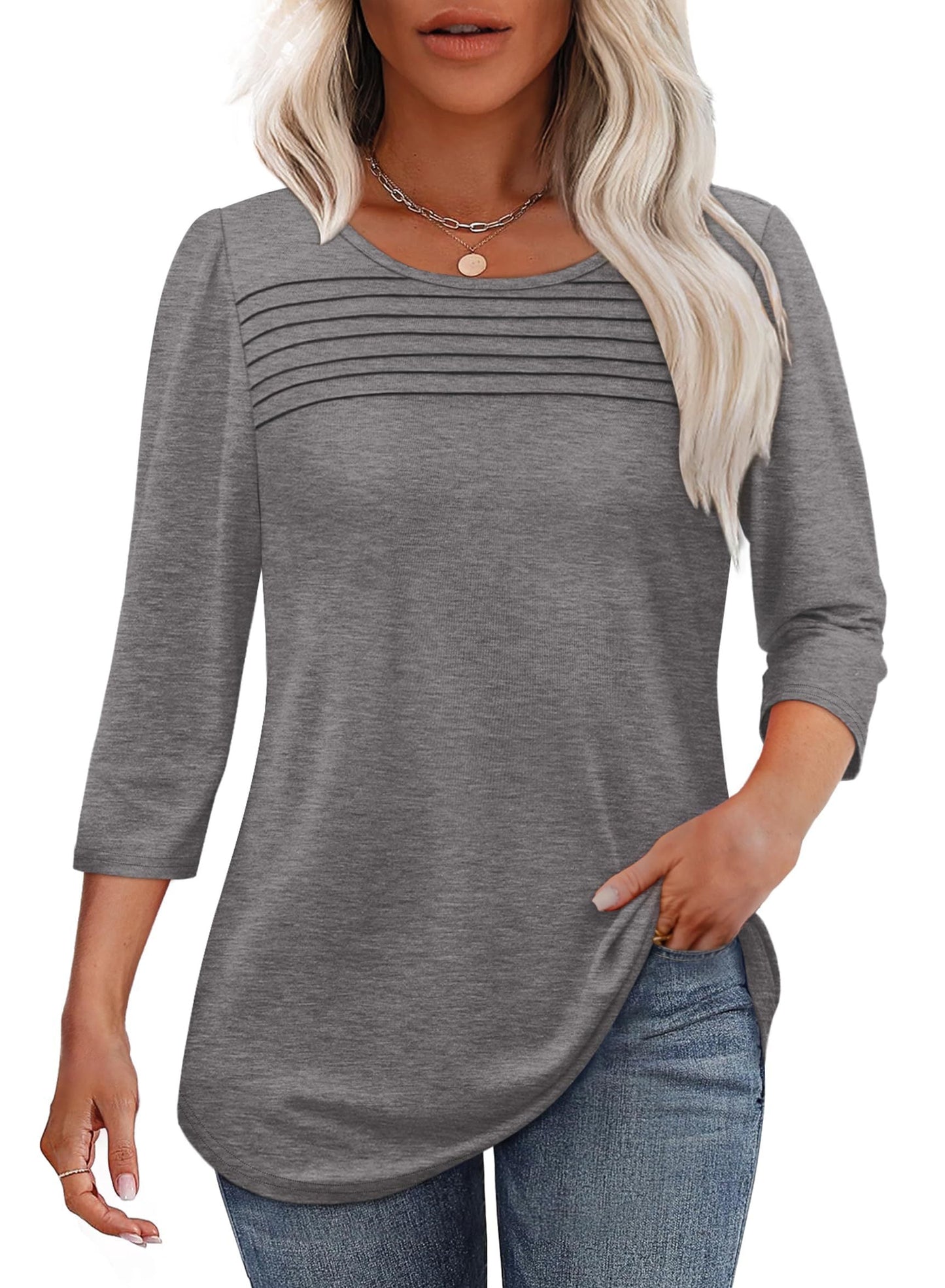 Variant image for Sofia | Pleated Blouse - 3/4 Sleeve V-Neck Dressy Casual Top-16